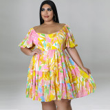 Plus Size Sexy One-Line Neck Fashion Two-Piece Swing Skirt