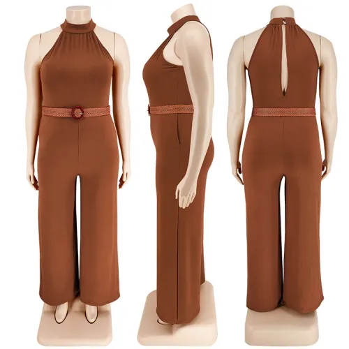 Casual Solid Belted Jumpsuit