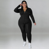 Plus Size Hood Long Sleeve Pants Fashion Casual Set