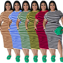 Plus Size Women's Striped Loungewear Multicolor Dress