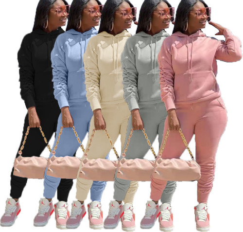 Women's Thickened Casual Long Sleeve Sweater Sports Two-Piece Pleated Pants Suit