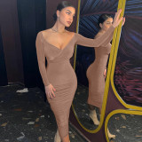 Sexy Slim Fit Solid Color Slanted Shoulder Sleeveless Hip Dress