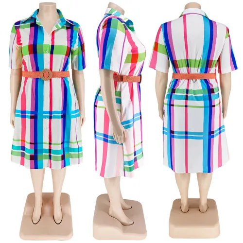 Plus Size Women's Checkered Short Sleeve Shirt Dress