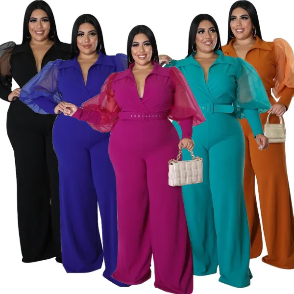 Plus Size Women's Contrast Collar Jumpsuit
