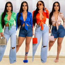 Women's Fashion Sexy V-Neck Tie Long Sleeve Bodysuit