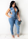 Fashion Denim Women's Fitted Jumpsuit