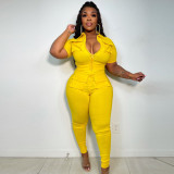 Plus size sexy zipper three-dimensional pocket jumpsuit