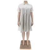 single breasted plus size fat woman cotton and linen dress