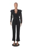 Fashion Sexy Business Slim V-Neck Lace Perspective Jumpsuit