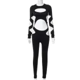 Sexy Hollow Hole Long Sleeve Ladies Casual Pants