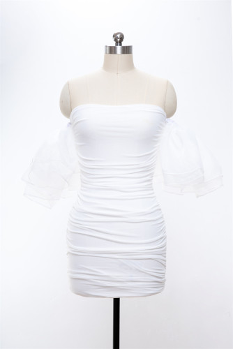 Temperament high-end wrap chest dress French white short skirt