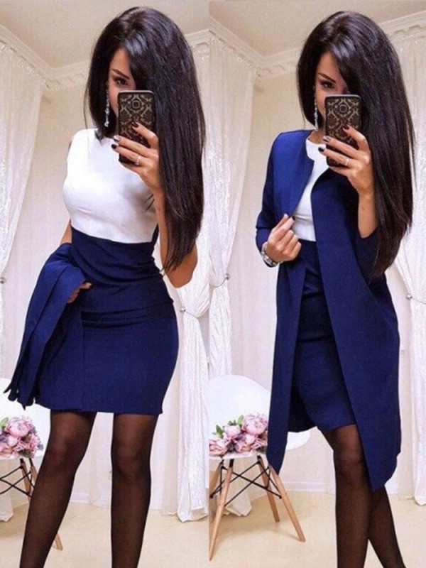 stitching solid color professional women's skirt suit