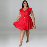 Plus size women's ice silk wrinkled fur ball material swing dress