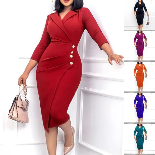 Slim Fit Professional Dress Amazon Suit Collar Button Dress