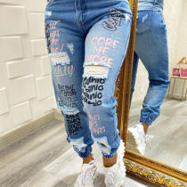 Women's new lettered jeans