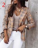 Long sleeve double breasted plaid printed suit jacket