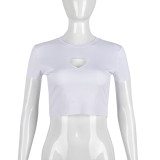 Women's T-shirt Round neck open navel Versatile hollow love short sleeve blouse