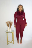 Solid Zip Plush Slim Fit Jumpsuit