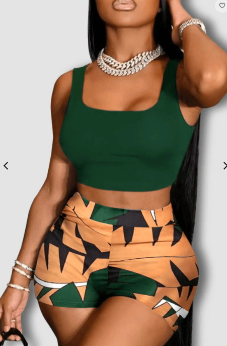 Digital Print Tank Top Shorts Two-Piece Set