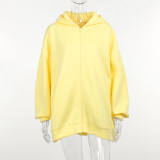 Solid Color Hooded Sweatshirt Long Sleeve Pullover Loose Top