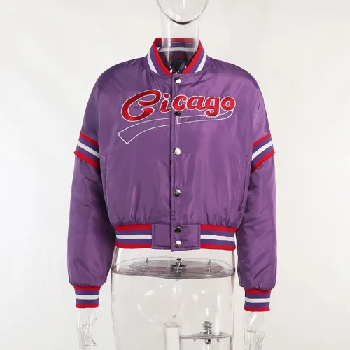 English letter embroidery contrast color American baseball uniform jacket female street hipster round neck long-sleeved top