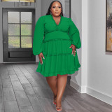 Solid Color V-Neck Sexy Woven Swing Skirt Plus Size Women's Dress
