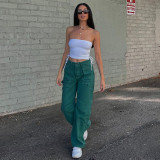 Hot girl street fashion artificial pocket high waist straight jeans