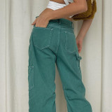 Hot girl street fashion artificial pocket high waist straight jeans