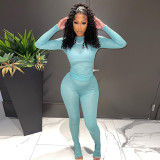 Solid color basic knitted bottoming suit tight top pencil pants two-piece set
