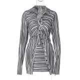 Fashionable temperament zebra pattern buttoned cardigan top tight-fitting hip skirt two-piece set