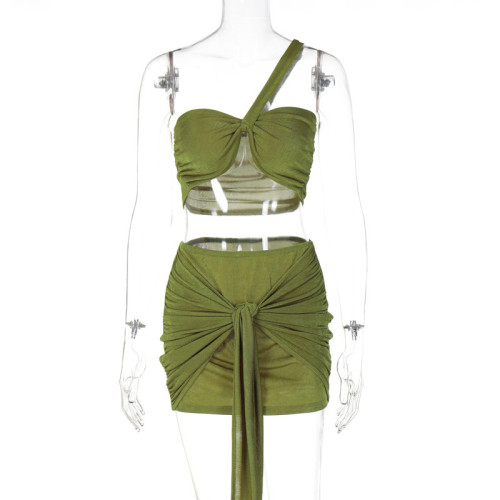 Sleeveless halterneck tube top vest cropped navel short strappy skirt two-piece set