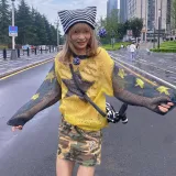 Five-pointed star pattern hollow color matching thin sun protection shirt loose pullover sweater