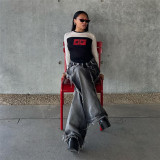 Fashion Print Color Blocking Temperament Commuter Slim Casual Long Sleeve T-Shirt