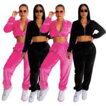 Velvet Long Sleeve Zip Casual Tracksuit