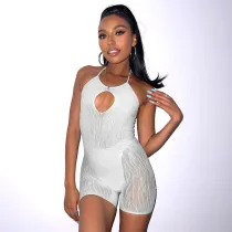 Sexy Perspective High Waist Open Back Halter Short Sports Jumpsuit