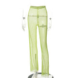 Sexy see-through bright mesh high-waisted hip-lifting slim casual pants