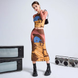 Printed Long Sleeve Ladies Suit Package Hip Skirt Two Piece Set