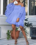 Solid Color High Waist Off Shoulder Elegant Commuter Dress