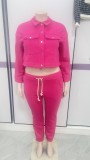 Solid Color Women's Jacket Top Casual Pants Set Long Sleeve Jacket Sweater Pants Two Piece Set
