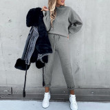 Two piece turtleneck casual solid color trousers with pockets