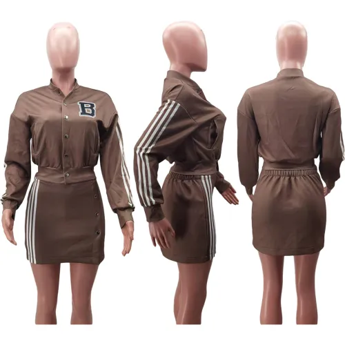 Women's jacket baseball jacket letter B printed sports skirt two-piece set HM6626