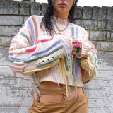 Street shot fashion knitwear color matching tassels casual sweater
