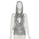 Nightclub Fashion Personality Spice Girl Hat Pile Neck Vest Two Piece Set