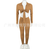 Solid color pit strip irregular strap tight sexy two-piece suit