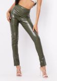 Fashion tight pants for women sexy split high waist micro pull PU leather pants