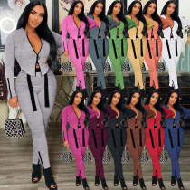 Women's autumn and winter new suit High elastic characteristic zipper fashion strap two-piece set