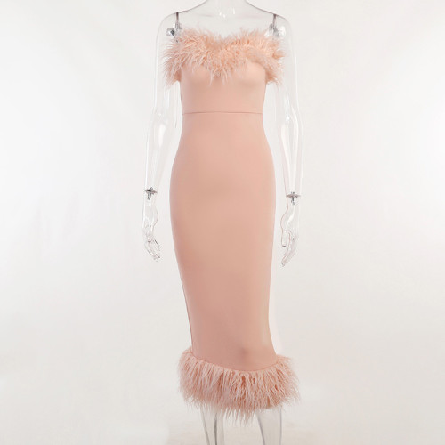 Personalized Slim Wrap Hip Sleeveless Hairy Pencil Dress Dress