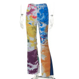 Versatile tie dyed cartoon printed pocket flare overalls