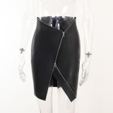 Double zipper leather slim bag buttocks skinny characteristic short skirt