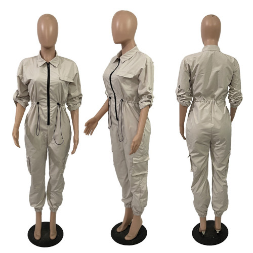 Cardigan waist closing woven fashionable multi bag overalls